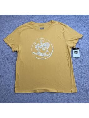 Reef T Shirt Womens M Yellow Tropical Hibiscus Mermaid Surf Beach Casual Tee
